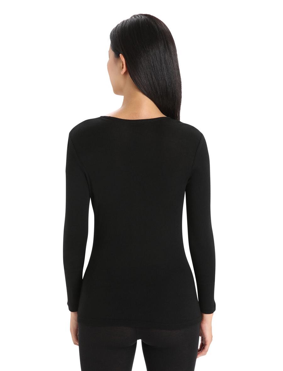 Black Icebreaker Merino 175 Everyday Long Sleeve Crewe Thermal Top Women's One Piece & Sets | AU 1780RVDW